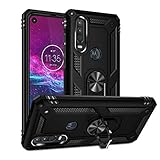 Motorola One Action Case Cover,Moto P40 Power Case,Rebex Tough Heavy Protective 360 Metal Rotating Ring Kickstand Holder Grip Built-in Magnetic Metal Plateor Heavy Duty Shockproof (Black)