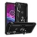 Motorola One Action Case Cover,Moto P40 Power Case,Rebex Tough Heavy Protective 360 Metal Rotating Ring Kickstand Holder Grip Built-in Magnetic Metal Plateor Heavy Duty Shockproof (Black)