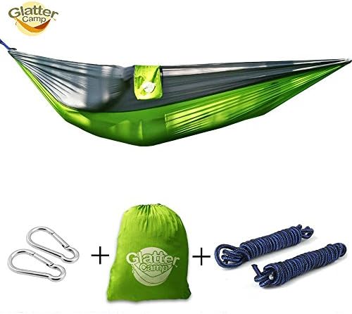 Tree Hammock With For Traveling, Hiking and Backpacking – Single Person Nylon Premium Lightweight – Great For The Ultimate Adventure With FREE Tree Ropes! - Bright Green