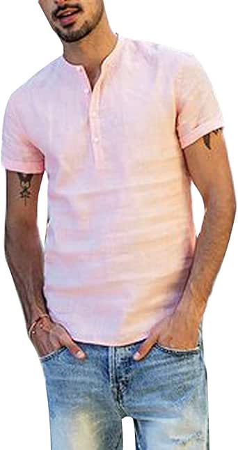 Download Mens V Neck Cotton Linen Henley Shirts 3/4 Sleeve Banded ...