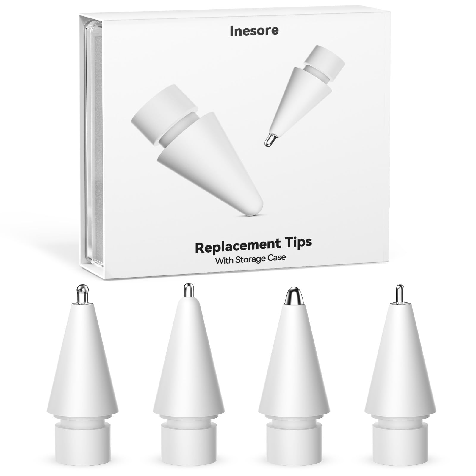 Inesore for Apple Pencil Tips Accessories with Exquisite Pen Tip Storage Box,Upgraded Tips Compatible with Apple Pencil Pro/USB-C/1st Gen/2nd Generation,Multiple Options Metal Durable Nibs (4 Pack)