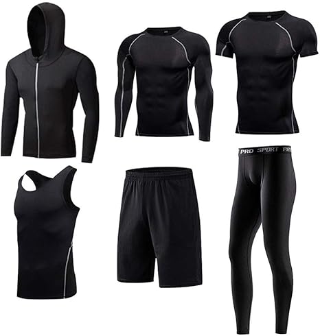 Amazon Co Jp スポーツウェアセット メンズ ヨガウェア スポーツジムトレーニング服 6ピースフード付きジャケットを実行しているメンズタイトフィット速乾性の服フィットネス服スーツ トレーニングウェア フィットネスセット Color D Size Xl ホーム キッチン