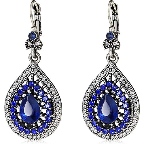 Suyi Sunflower Dangle Earrings National Drop Earrings Bohemian Vintage Gemstone Earrings (Blue2)