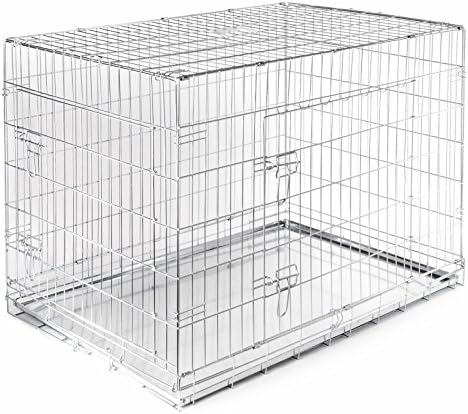 SmithBuilt Folding Metal Dog Crate - Double Door Cage - 42" Length in Silver