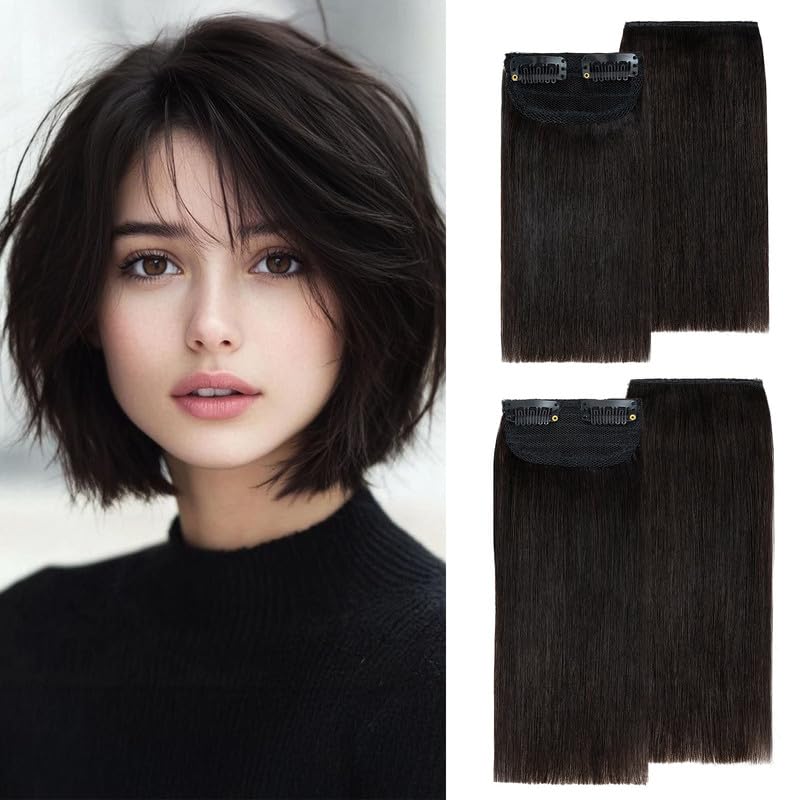 Photo 1 of S-noilite 4 pieces Clip In Short Hair Extensions 100% Remy Human Hair Invisible Mini Short Clip in Hairpiece for Women with Thinning Hair Natural Black 6 inch&8 inch