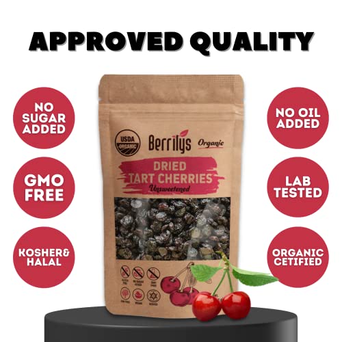 Berrilys Organic Dried Tart Cherries, 1 lb, Pitted, NonGMO, Kosher