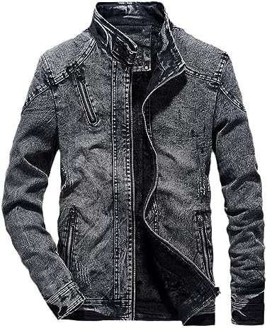 Amazon.com: JEKE-DG Men's Full Zip Stand Collar Jean Jacket Casual