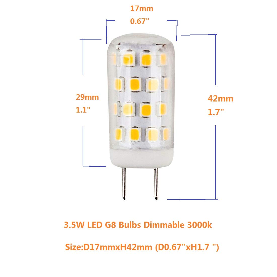 3.5W LED G8 Bulbs Dimmable 3000k Warm White Puck Light 350lm Equivalent 35W Halogen Bulb Cabinet Under Counter Kitchen Lights Bi-Pin Microwave Oven Bulb (3.5w 6 Pack)
