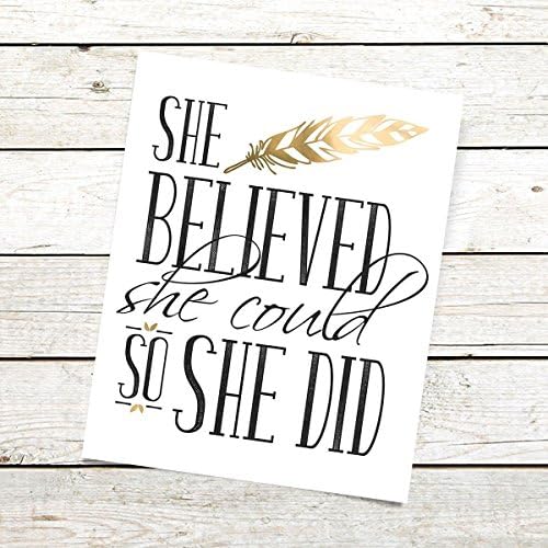 She Believed She Could so She Did Art Print Inspirational Quote for Women