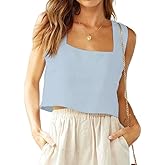 IDEALSANXUN Womens Linen Crop Tank Tops Cute Summer Sleeveless Cropped Cotton Linen Tops
