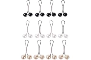 Htppzjr 12pcs Multicolor Headscarf Pearl Pins Clips U Shape Hijab Scarf Lady Muslim Scarf Shawl Clips Scarf Brooches Pin Jewelry Accessories(Black&White&Gold)