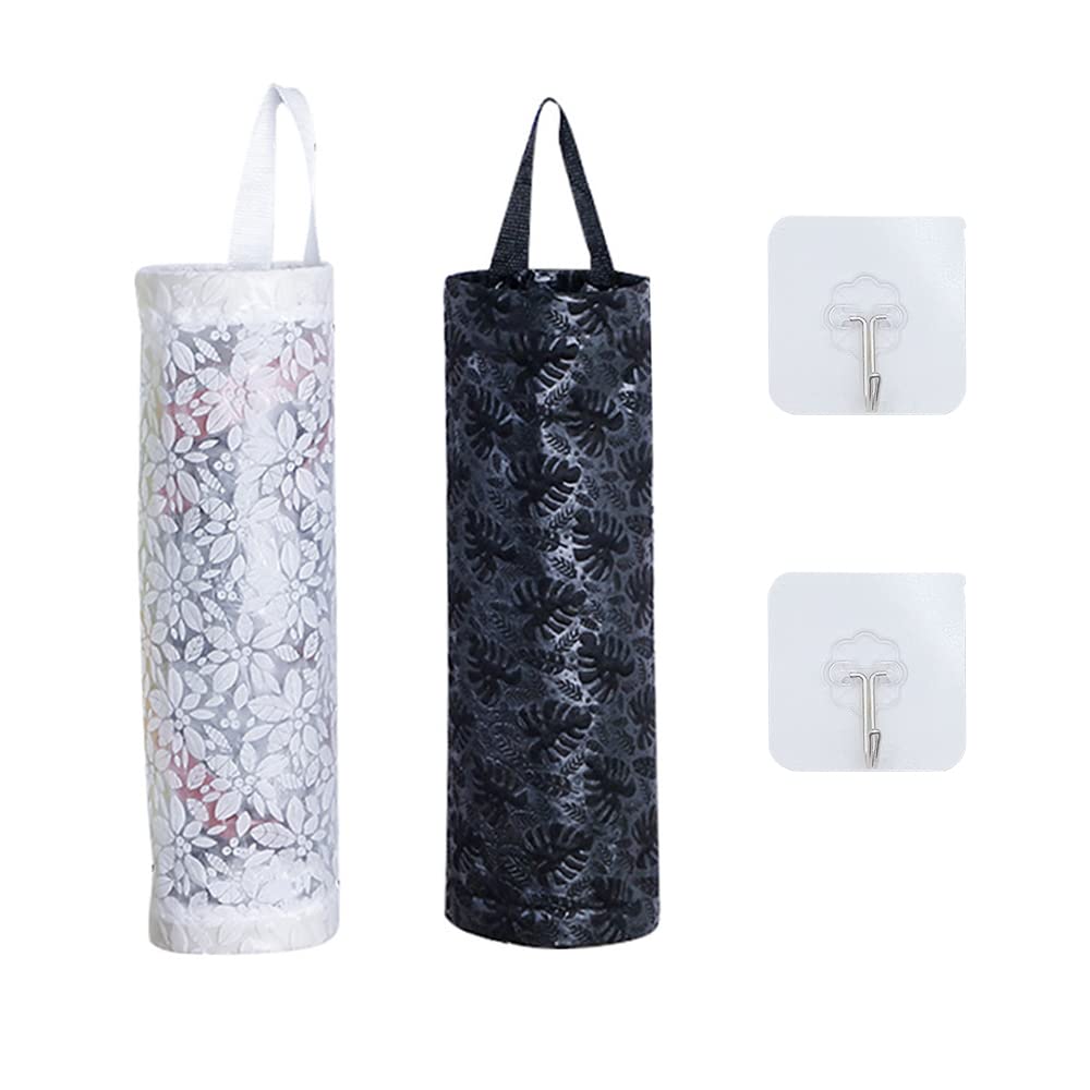 HLIWS Garbage Storage Bag,Plastic Bag,Hanging Storage Organiser,2 pcs,white and black,11 * 37.5cm,for Kitchen Plastic Storage Bag(with 2 hooks)