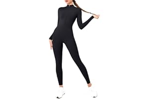 Kryodrphira Jumpsuits for Women Long Sleeve Bodysuit Zip Up Unitard for Sport Gym Fitness One Piece Romper for Yoga Workout