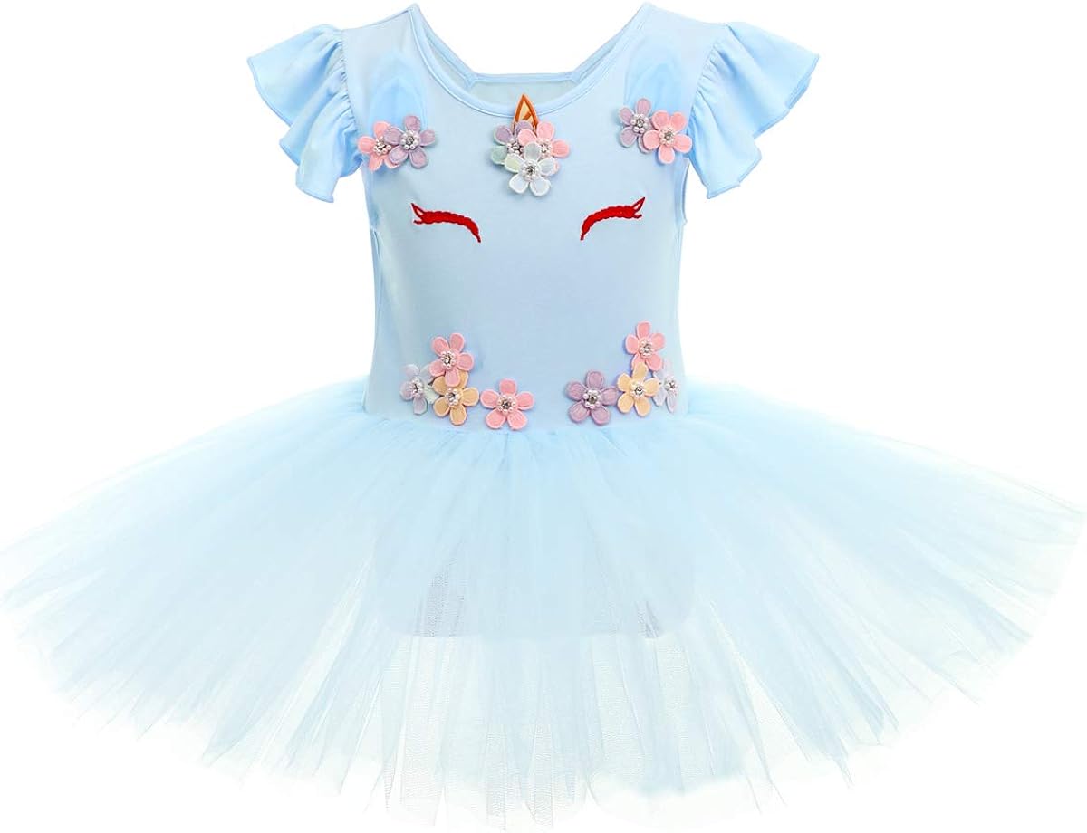 Girls Unicorn Ballet Dance Tutu Dress Leotard Ballerina Princess