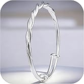 Irideket 925 Sterling Silver Handmade Minimalist Mobius-inspired Light Silver Bangle Bracelet for Women, Adjustable Twisted Open Cuff Bangle, Matte Silver Jewelry with Simple Elegant Design