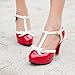 Lucksender Fashion T Strap Bows Womens Platform High Heel Pumps Shoes 8B(M) US Red
