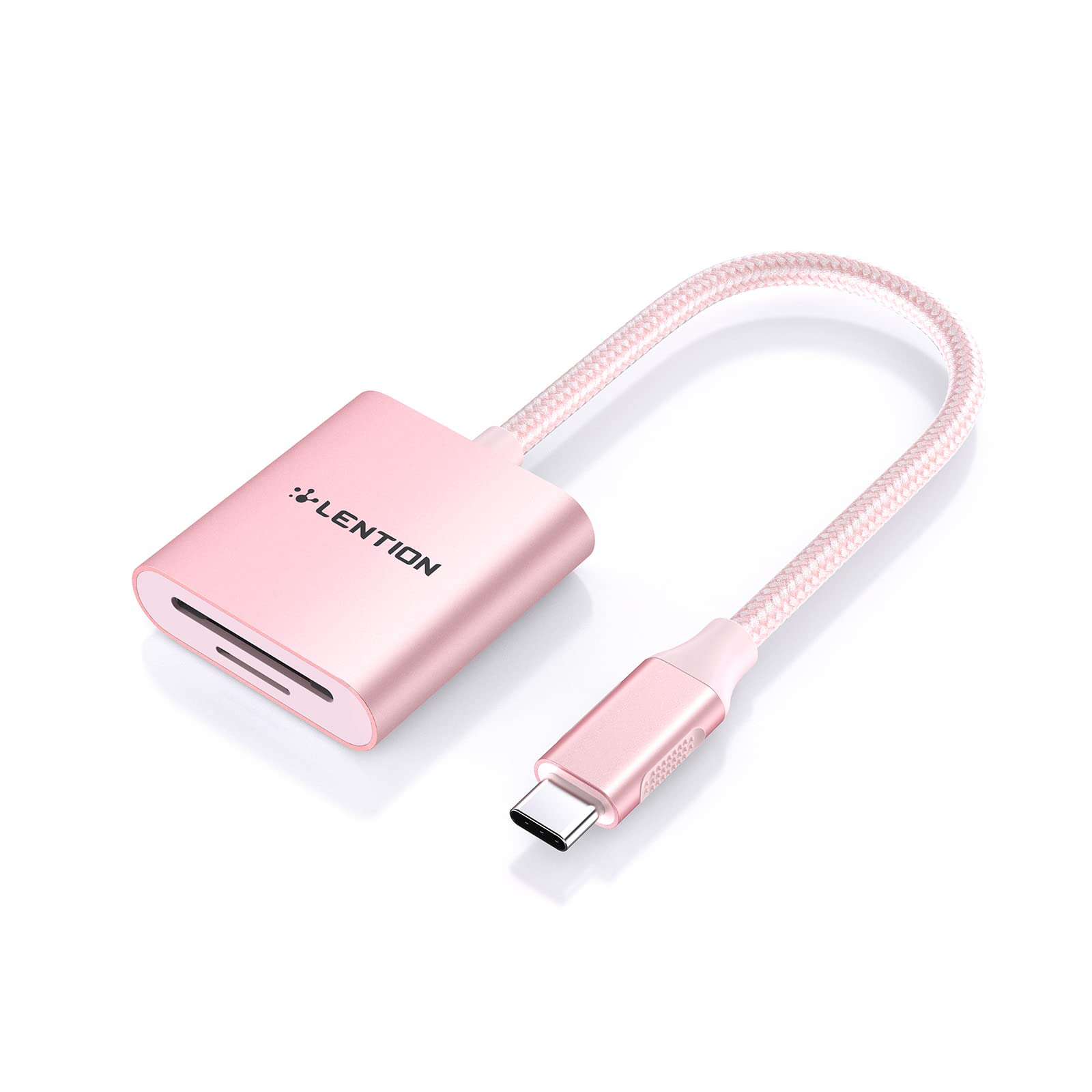 LENTION USB C to SD/Micro SD Card Reader, Type C SD 3.0 Card Adapter Compatible 2025-2016 MacBook Pro, New Mac Air/iPad Pro/Surface, More (C8, Rose Gold)