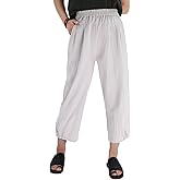 Les umes Women's Cropped Pants Cotton High Waist Wide Leg Capris Casual Loose Harem Pants Trousers with Pockets