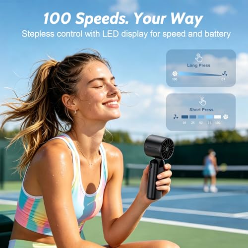 3-in-1.5000 mAh Portable Turbo Hand Fan with 100 Speed, 12 Hour Battery Life, LED Display, Small USB Turbo Fan, Pocket Fan for Outdoor Office