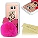 S7 Case,Galaxy S7 Case - Mavis's Diary 3D Handmade Bling Rose Gold Mirror Soft TPU Design Lovely Hot Pink Bow with Fluff Ball Shiny Crystal Diamonds Clear Cover for Samsung Galaxy S7 (2016)
