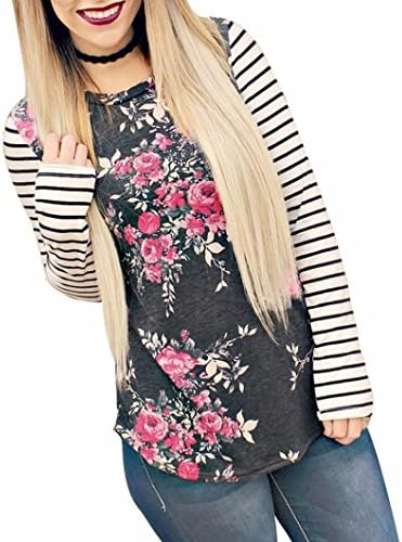 Women's Tee Shirt Neartime Women Autumn Casual Floral Three Quarter Sleeve Top T-Shirt Blouse (M, Gray)