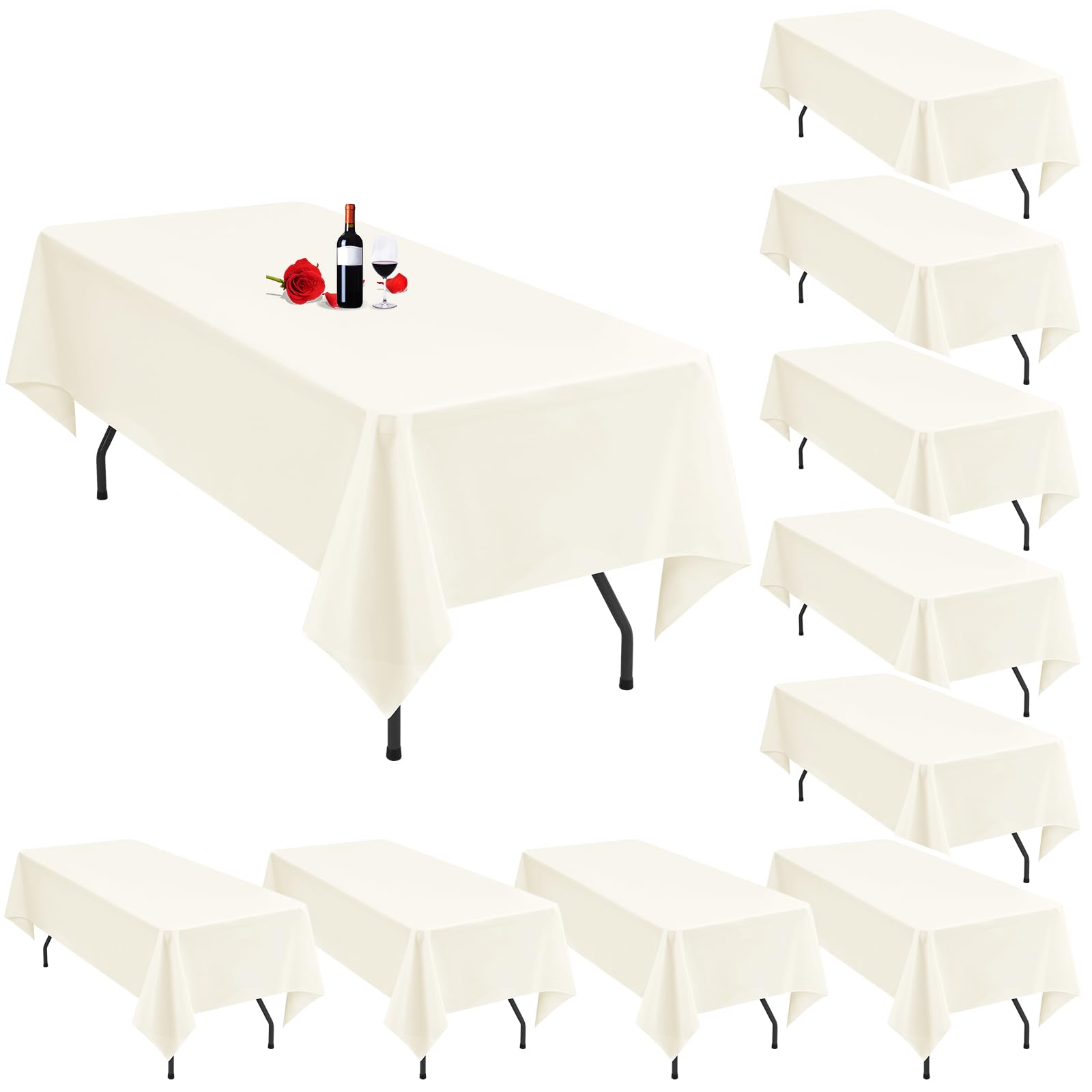 Photo 1 of Lumaycens 10 Pack Ivory Tablecloth 60 x 102 Inch Tablecloths for 6 Foot Rectangle Tables Ivory Table Cloth Washable Polyester Fabric Table Cloths for Parties Wedding Banquet Christmas