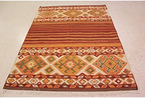 Hand Knotted Area Rugs Anatolian Tribal Flat Weave Geometric Wool Red 5X8 Carpet