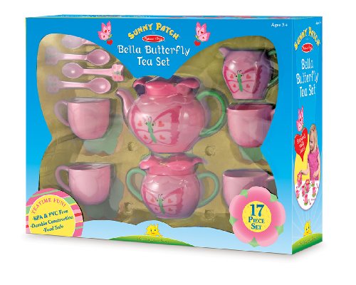 Melissa & Doug Sunny Patch Bella Butterfly Tea Set (17 pcs) - Play Food Accessories