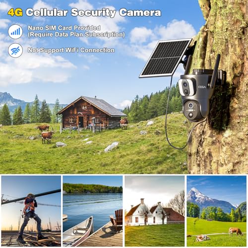 Xega 4G Cellular Security Camera【Dual Lens】Outdoor with SIM Card, 14400mAh 2K HD Wireless Solar 4G LTE Camera, PTZ Motion Dtetection Spotlight Siren TF Cloud Storage,Support Etisalat and DU Operator | Outdoor Wireless,2K HD, Motion Detection, TF Cloud Storage,Wide PTZ View,Built-in SIM Only,Subscription Required