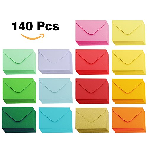 Supla 140 Pcs Mini Envelopes 14 Colors Gift Card Envelopes 4" x 2.7" Pocket Envelope Business Card Envelopes Valentine s Day Assortment Little Envelopes Love Notes