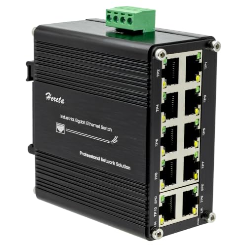 Industrial Ethernet Switch 10 Port Gigabit Ethernet Splitter 10/100/1000Mbps 10 x RJ45 Ports Plug & Play for PC NAS Server Router Monitor Game Console