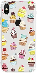iPhone X Case/iPhone Xs Case,Blingy's Sweet Food Style Transparent Clear Soft TPU Protective Case Compatible for iPhone X and iPhone Xs (Frosty Cupcakes)