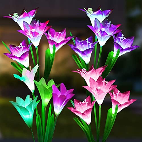 SOLARBABY Solar Lights Outdoor Garden, Multicolor Changing Color Garden Lights with 16 Lily Larger Solar Flower for Garden Yard Driveway, Patio Decor