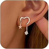 925 Sterling Silver Dainty Heart Hoop Hollowed Earrings for Women Asymmetrical Cubic Zirconia Star Dangle Earrings Hypoallergenic Infinity Sweet Love Jewelry to Daughter Mom Valentines Wedding Gifts