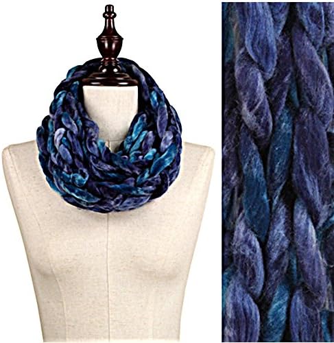 Chunky Chain Knit Cowl Neck Infinity Scarf- Teal / Blue