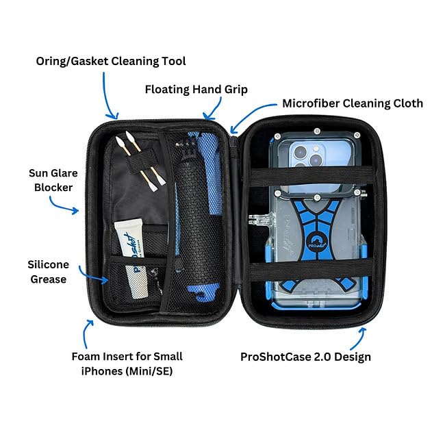 ProShot Dive 2.0 - Underwater housing for iPhone Rated to 130 feet. Underwater Camera housing Compatible with All iPhones. Waterproof case for Diving and Snorkeling. (Black/Blue)
