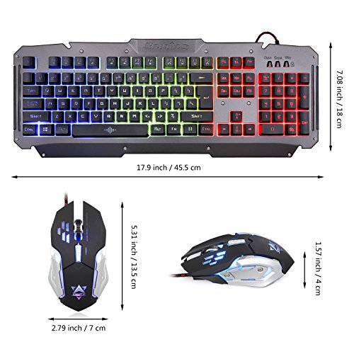 MFTEK Rainbow Backlit Wired Gaming Keyboard and Mouse Combo with LED Glowing PC Over-Ear Headset Set+ Mouse Pad for Gaming Computer - Thumbnail 6