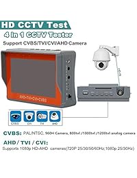 zuext 4 en 1 probador de monitor de vídeo CCTV Tester para cámara ahd TVI CVI CVBS, 4.3 inch Monitor LCD, 12 V 1 A DC Power Out, PTZ Test, UTP Cable LAN, audio video Test 2600 mAh Batería recargable