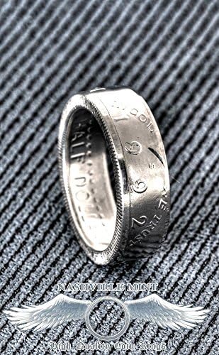1992 Silver Half Dollar Coin Ring JFK Kennedy US 50 Cent 3D Proof Coin Ring Size 7-17 Mens 25th Birthday Gift Silver Replacement CoinRing Wedding Band 25 Year Wedding Anniversary Cool Rings
