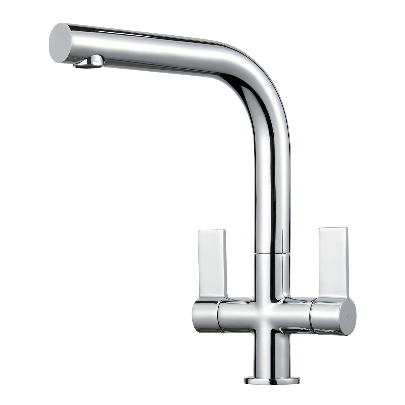 Peppermint Dual Lever Kitchen Taps L-Shape Kitchen Sink Mixer Tap Rectangle 360 Swivel Spout Mixer Taps for Kitchens Sink 1 Hole Monobloc Modern Faucet Polished Chrome