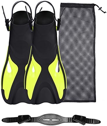 Diving Snorkel Short Fins with mesh Bag and Extra Fin Straps for Travel Snorkeling Swimming, Open Heel Flippers for Men Women