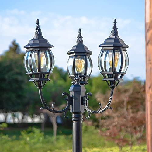 LUTEC LED Outdoor Post Light with TripleHead, Hardwired Vintage Street