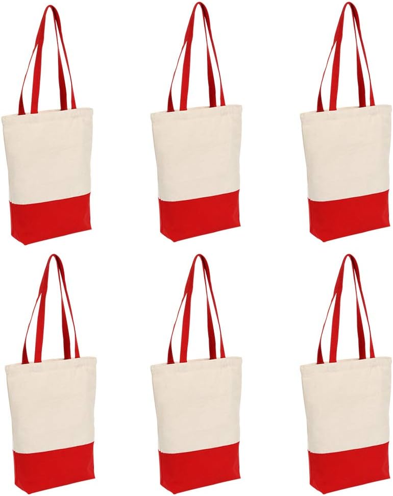 Heavy Duty 12 oz Cotton Canvas Tote Bag with Bottom Gusset Grocery Beach Shopping Bag 17x14x4 Inches - 6 Pack ?, Red - 6 Pack, 17144 inch