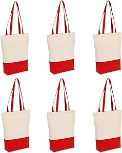 Heavy Duty 12 oz Cotton Canvas Tote Bag with Bottom Gusset Grocery Beach Shopping Bag 17x14x4 Inches - 6 Pack ?, Red - 6 Pack, 17144 inch