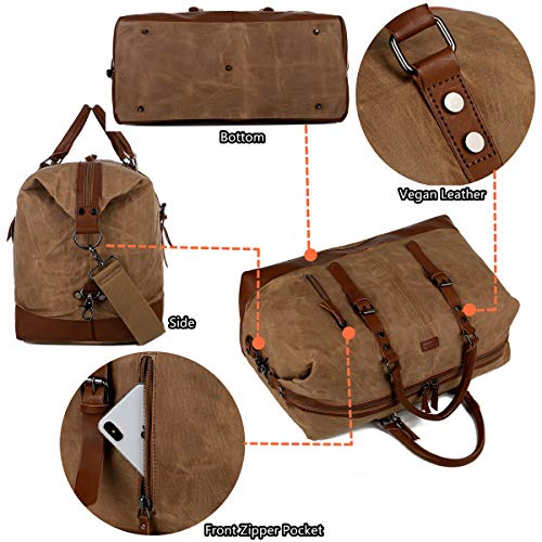 BAOSHA-HB-14-Gewachstes-Canvas-Reisetaschen-Grossraeumige-Handtasche-Handgepaeck-Schultertasch-Segeltuch-Herren-Weekender-Sporttasche-Reisetasche-fuer-Reise-am-Wochenend-Urlaub-Braun
