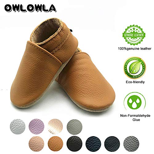 Owlowla Baby Soft Sole Leather Crib Shoes Infant Toddler Pre-Walker Shoes Boy Girl(F-Ginger,US4)