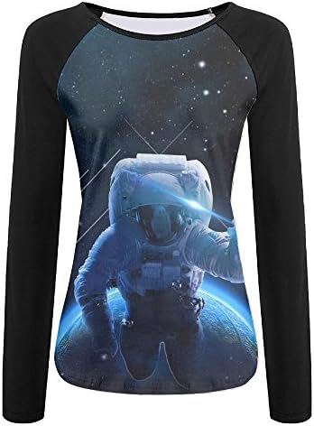 Explore The Universe Cool Women's Pullover Long Sleeve Crew Neck T-Shirt Comfortable Baseball Tee Blouse Tops