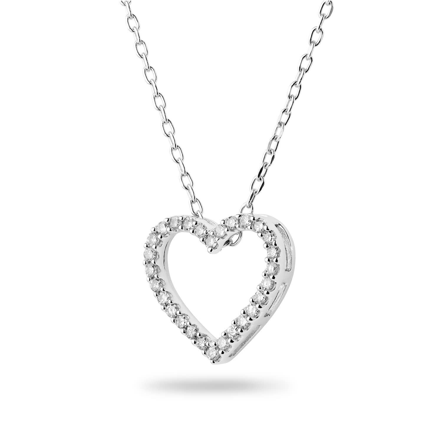 MIORE heart necklace with 0.10 ct pavé diamonds in 9 carat 375 white gold, length 45 cm