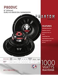 BOSS Audio p8dvc 1 vatio, 8 pulgadas, doble 4 ohmios bobina de voz Subwoofer para coche, Valor no encontrado