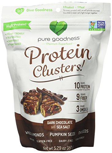 Pure Goodness Protein Clusters: Dark Chocolate and Sea Salt, Vegan Protein, NON GMO, Soy Free, Gluten Free, Snack